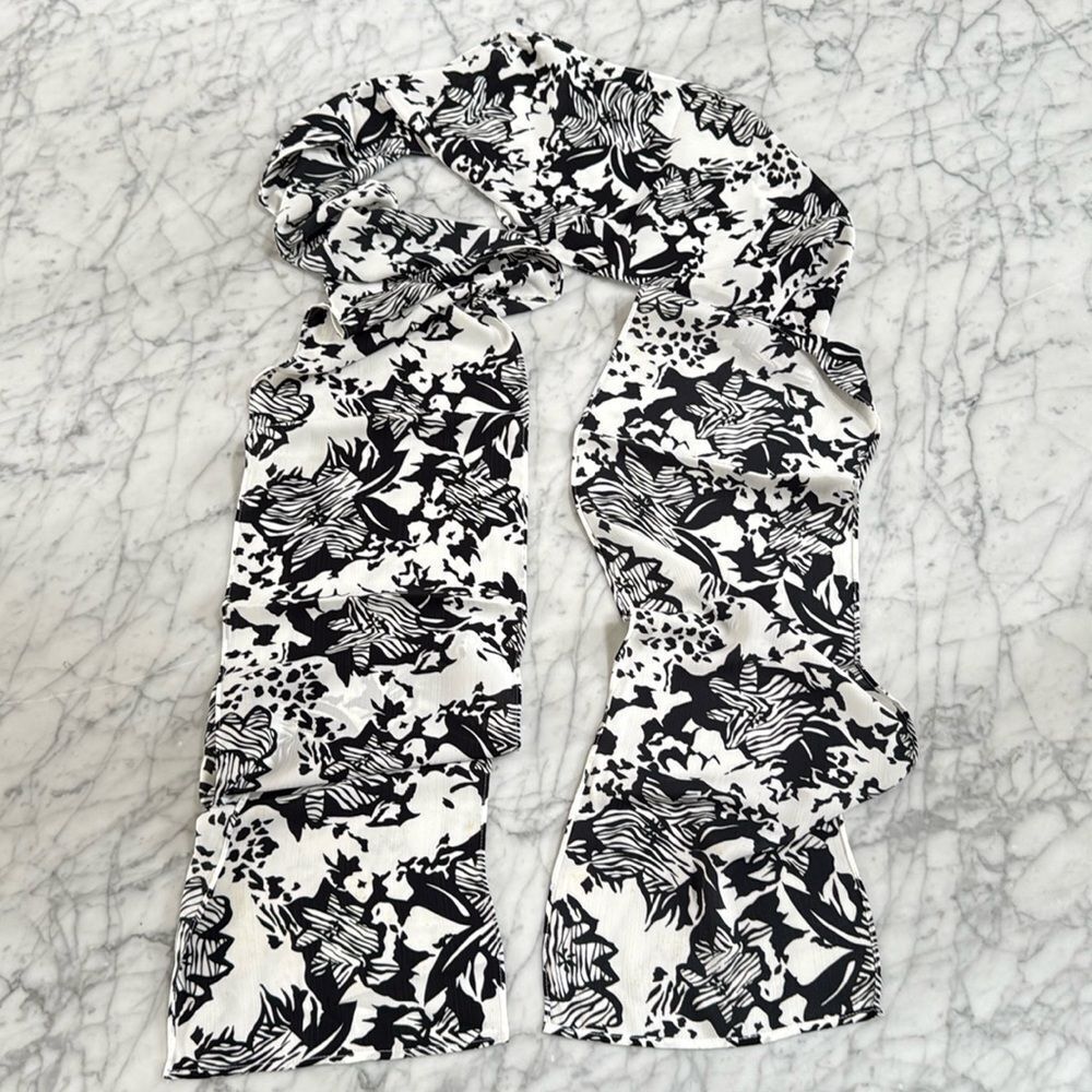 Long Silky Feel Scarf Black White Long